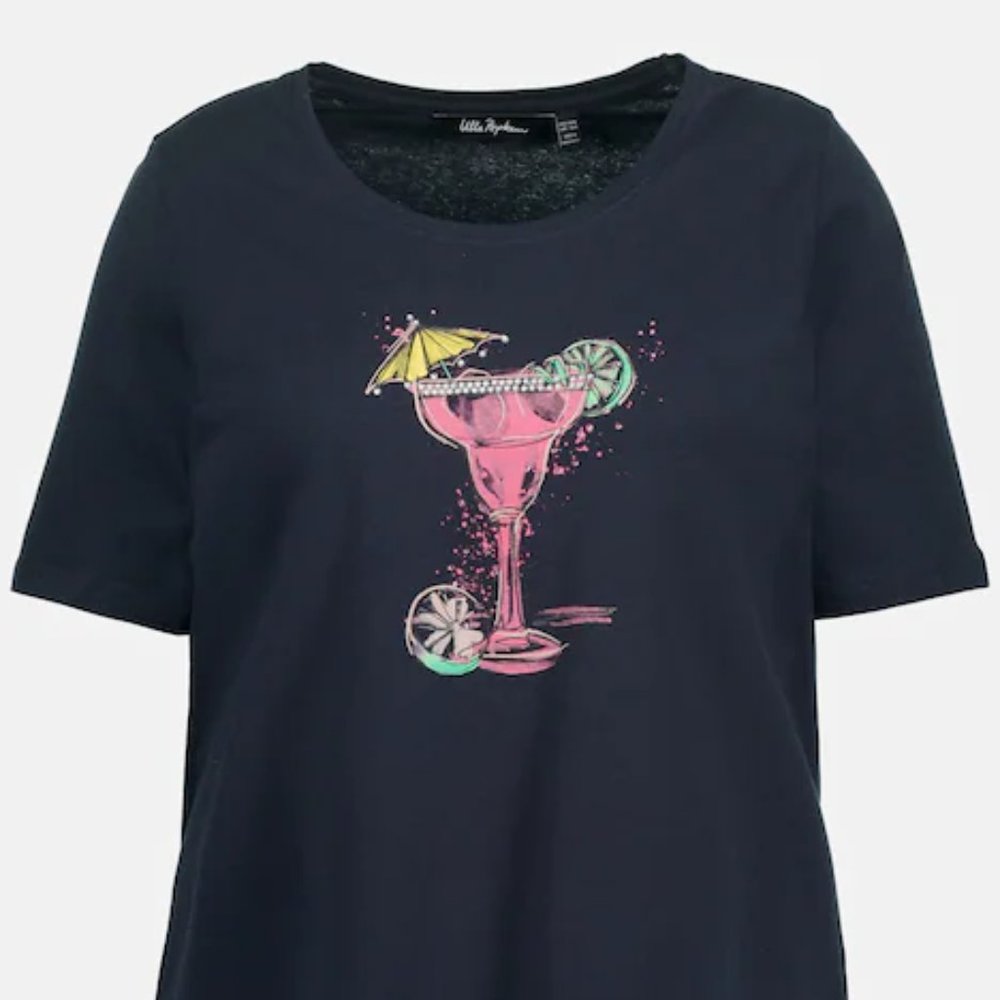 Tropical Cocktail Embellished Round Neck Tee